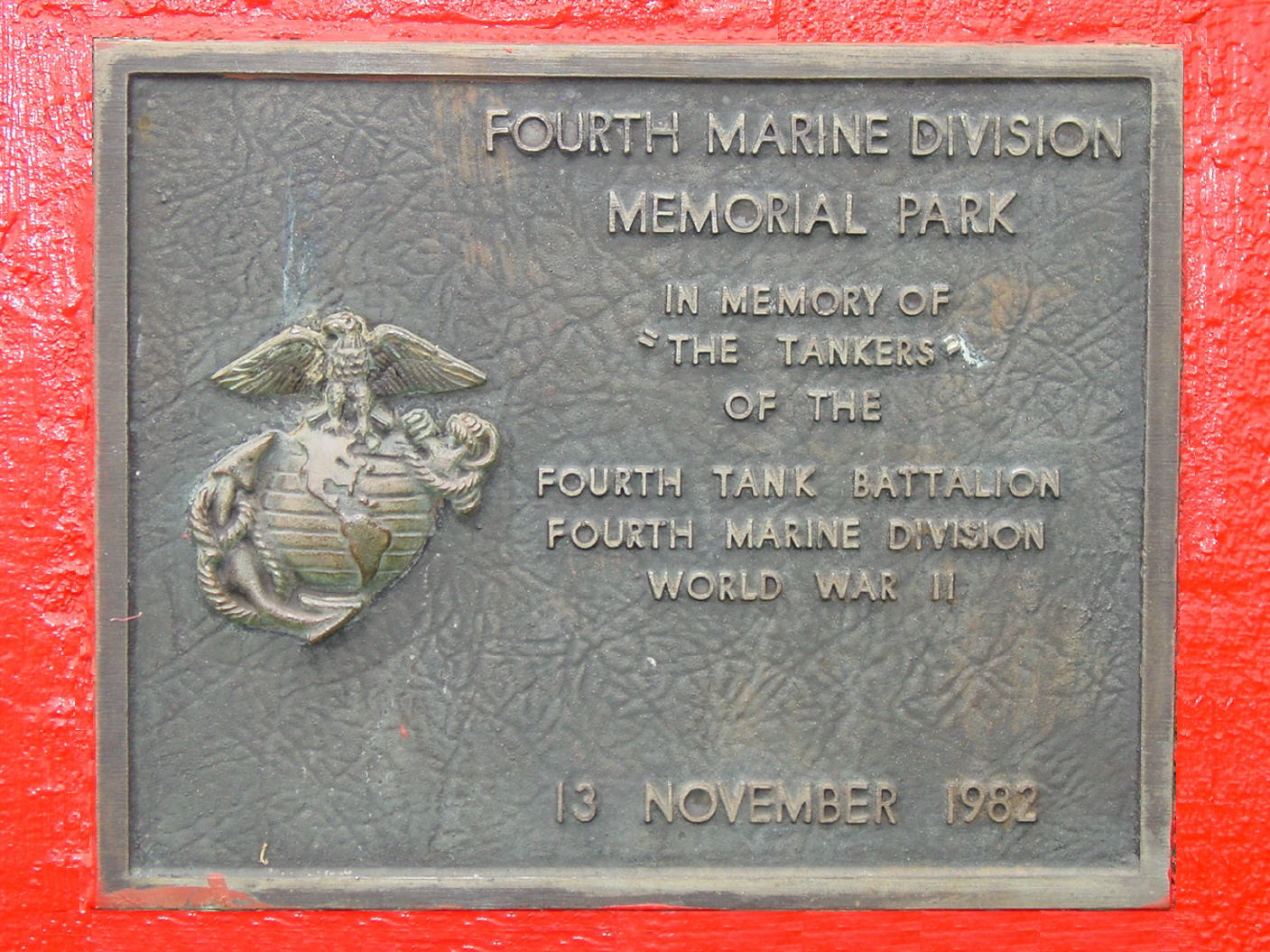 The Fourth Marine Division Memorial Park Plaque