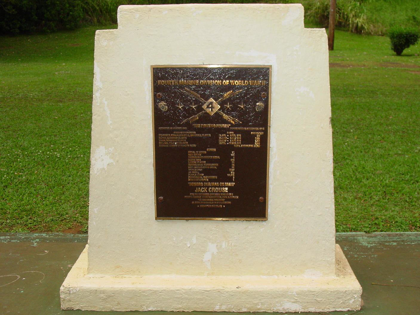 The Fourth Marine Division Memorial Park Plaque