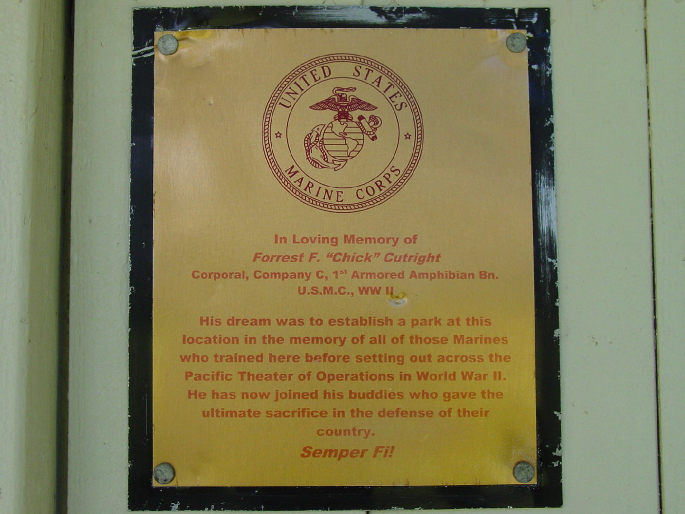 The Fourth Marine Division Memorial Park Plaque