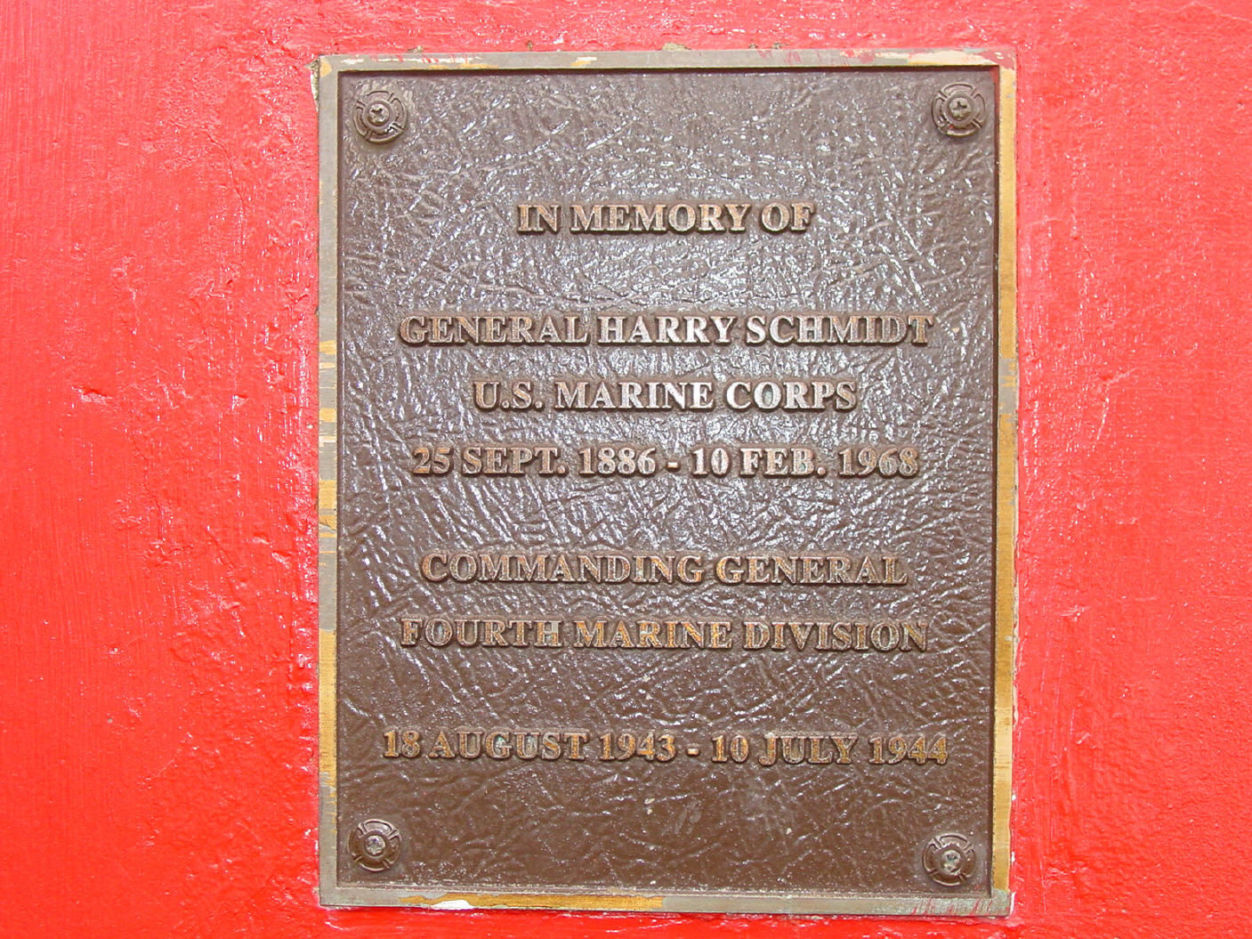 The Fourth Marine Division Memorial Park Plaque