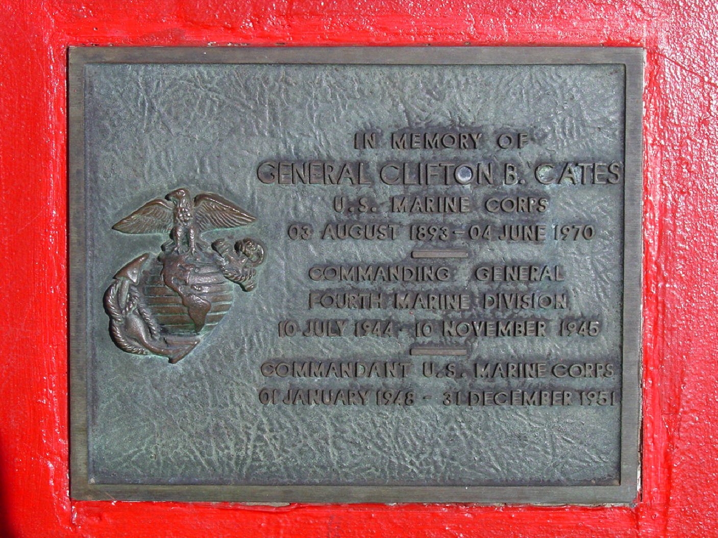 The Fourth Marine Division Memorial Park Plaque
